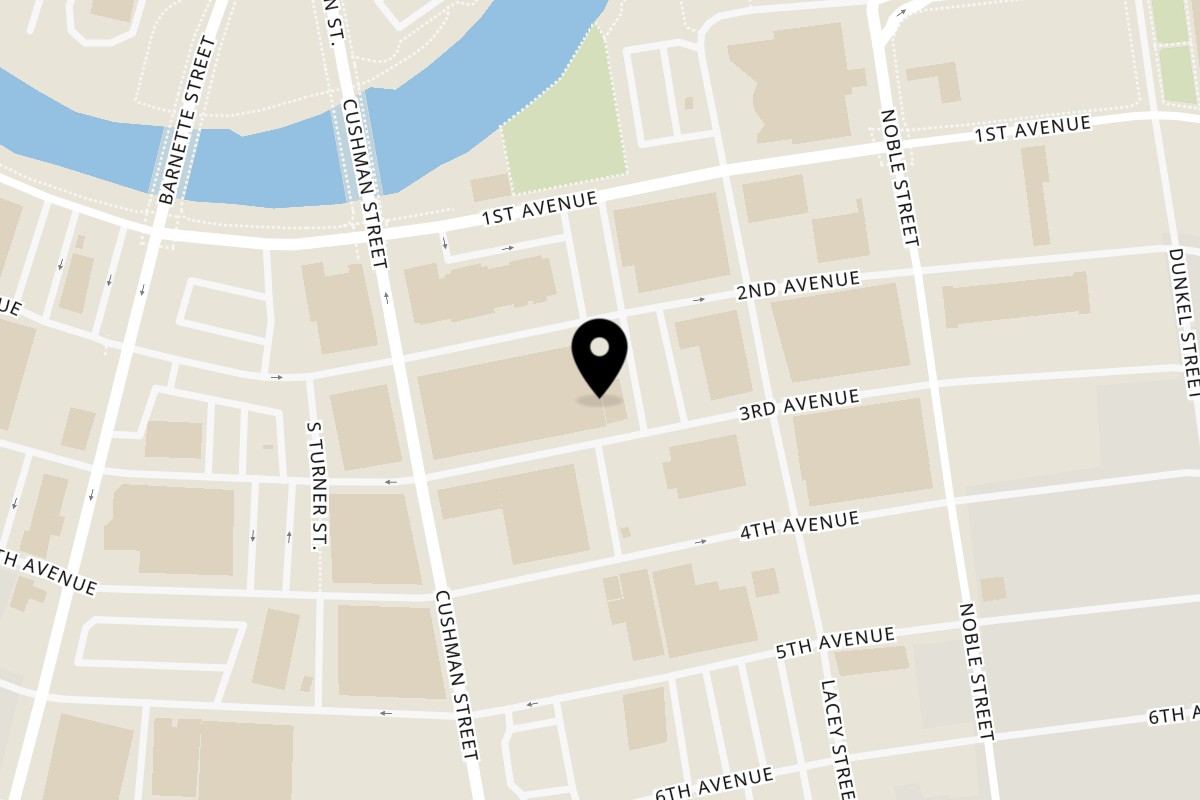 Map showing the location of The Crepery on 523 2nd Ave in Fairbanks